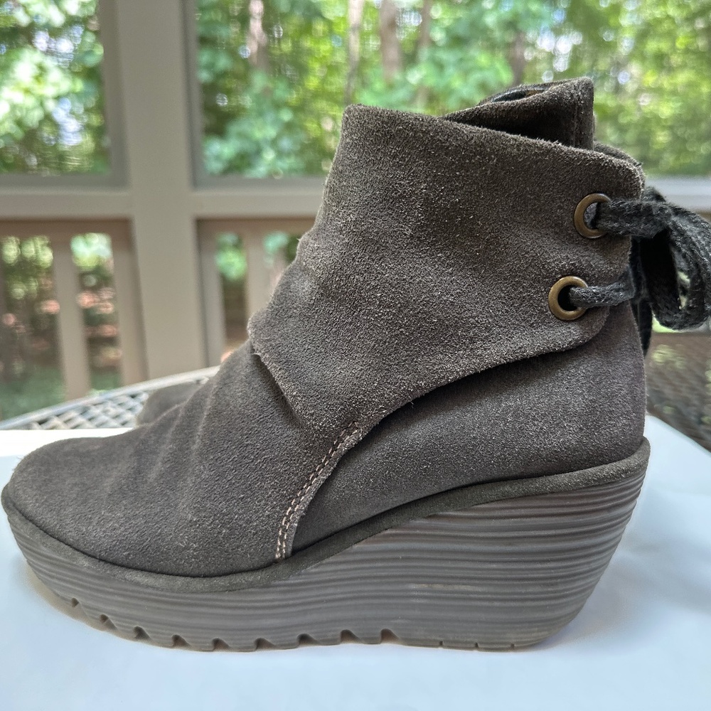 Fly London Yama Wedge Boots, Grey Suede, Women’s 38